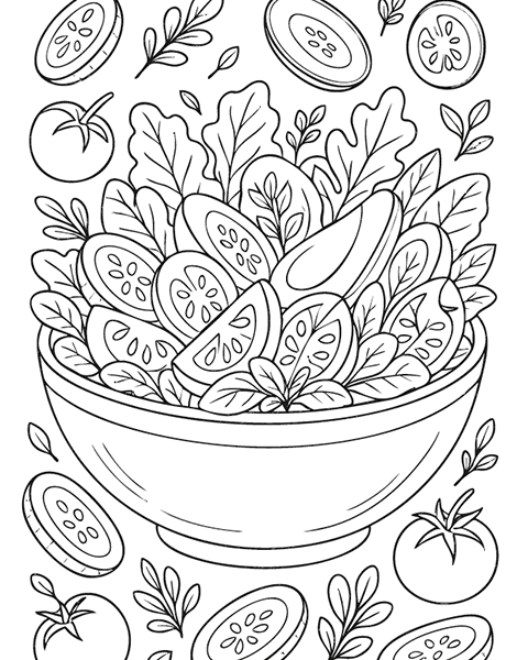 Dibujo para colorear gratis de una ensalada super saludable
