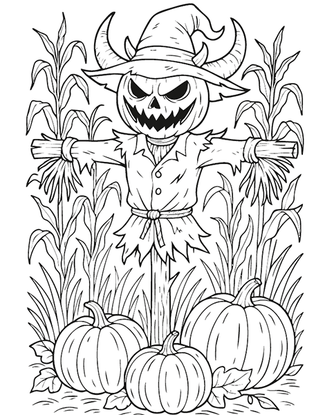 Dibujo para Colorear Espantapájaros Terrible de Halloween