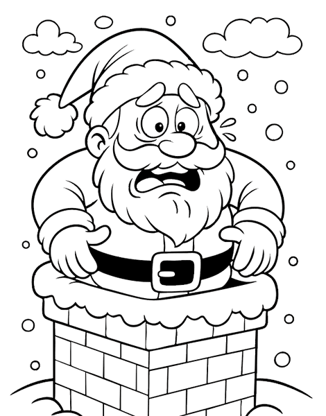 Dibujo para colorear de Santa Claus bajando por la chimenea