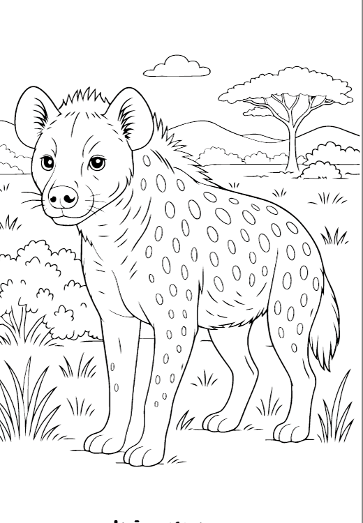 Free wild animal colouring page: hyena