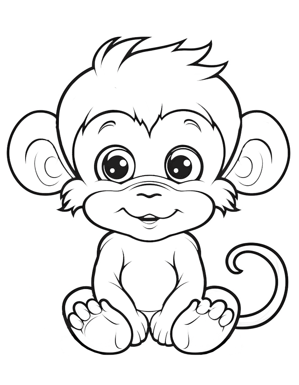 Colorear mono bebé, simio pequeño tipo chimpancé para colorear gratis
