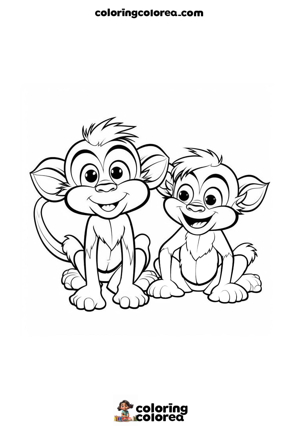 Imprime y colorea gratis a estos 2 monos amigos