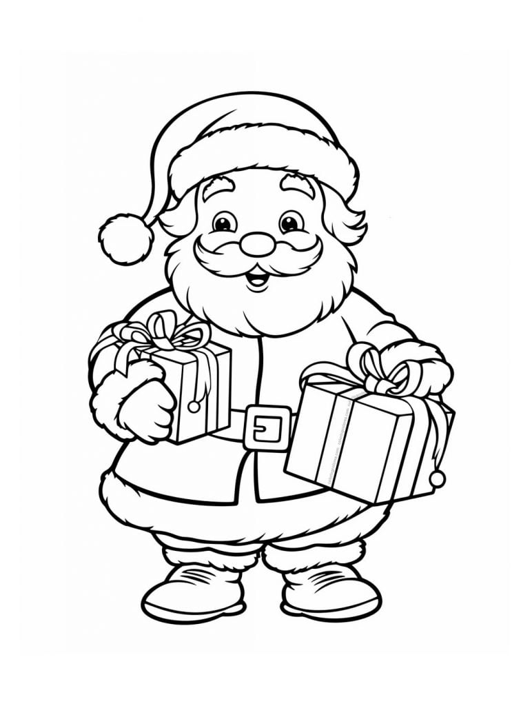 Colorear dibujo de Papá Noel repartiendo regalos