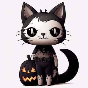 Gato de halloween coloreado estilo anime manga