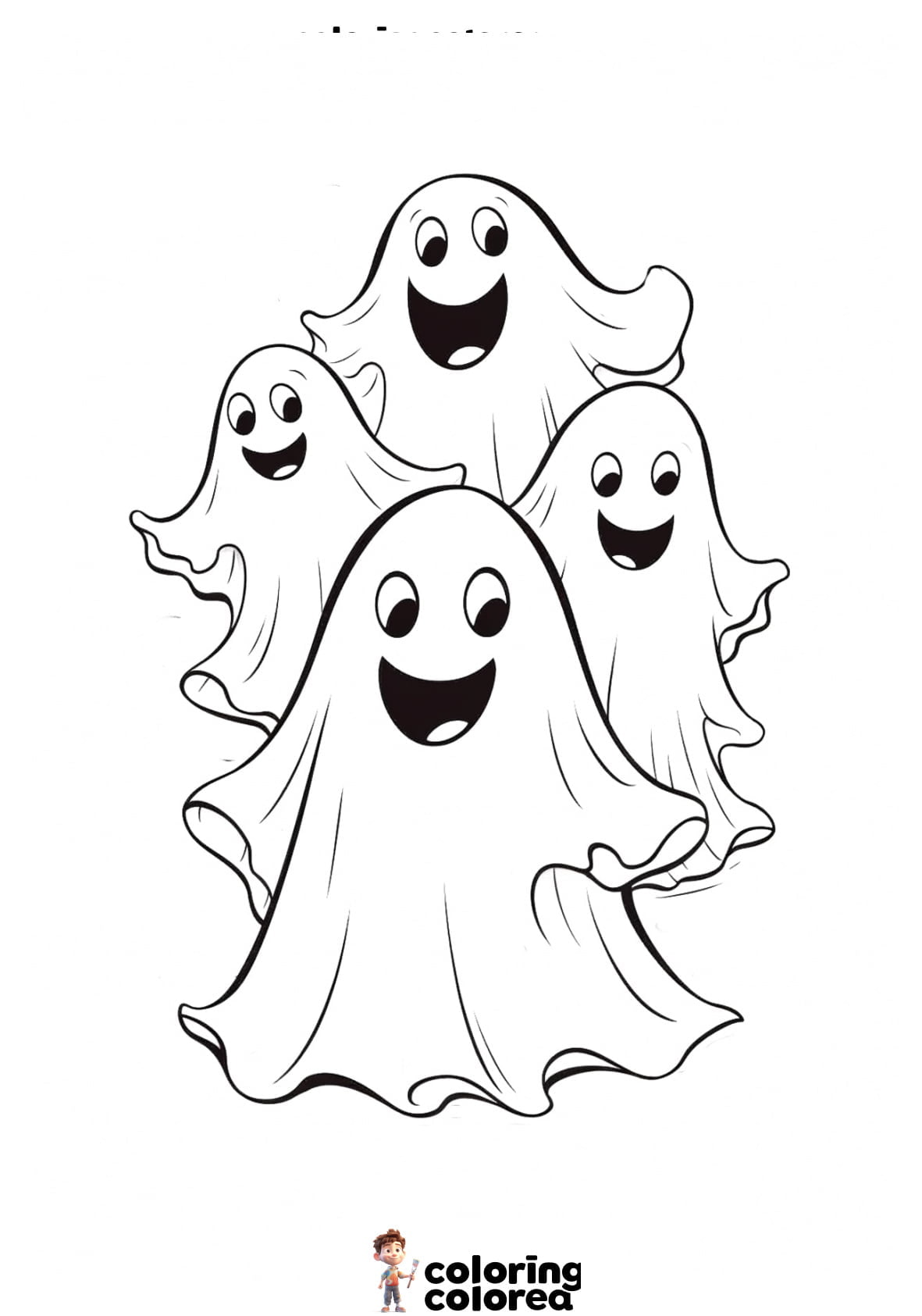 Grupo de fantasmas divertidos y contentos para colorear gratis