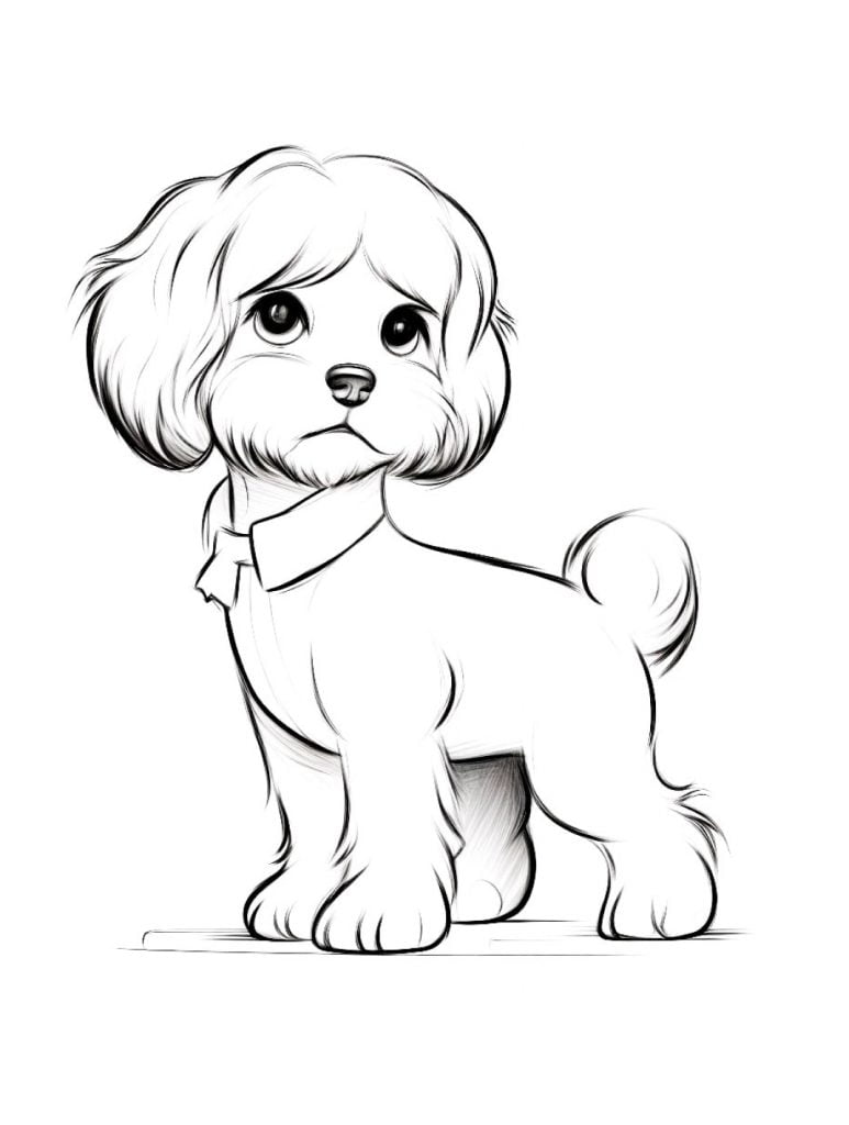 Colorear dibujo de perro caniche con lazo